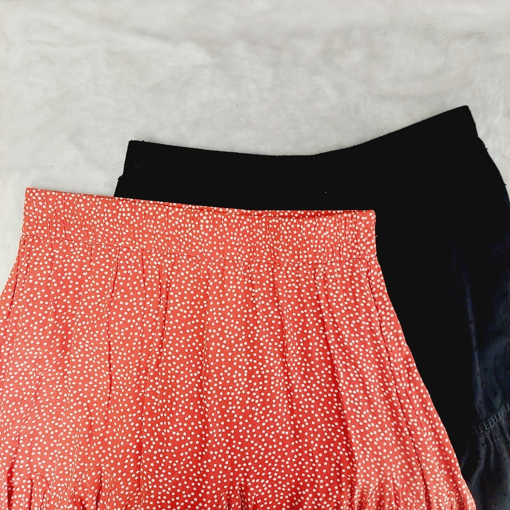 LOFT Black and Red Polka Dot Midi Skirts